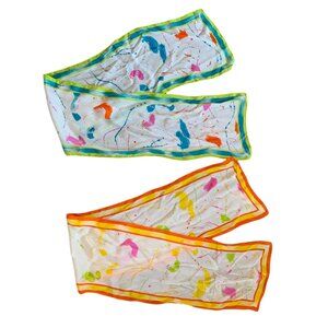 Vintage Abstract Vibrant Novelty Print Silk Scarf Bundle Of Two